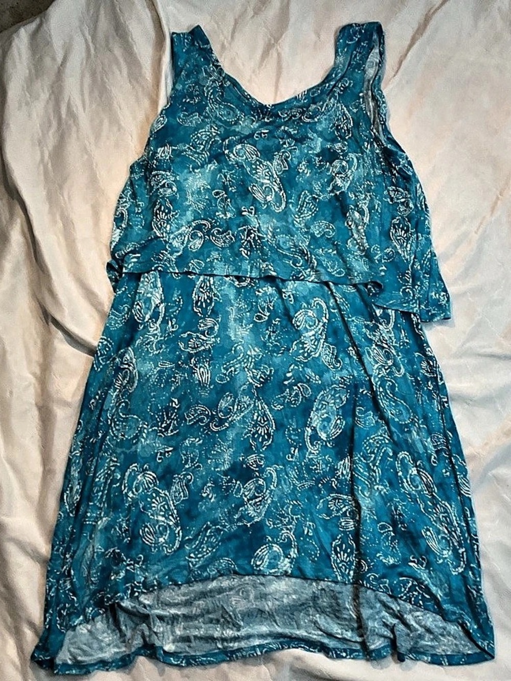 Caribbean Joe Paisley Mini Dress in Blue & White Size XL
